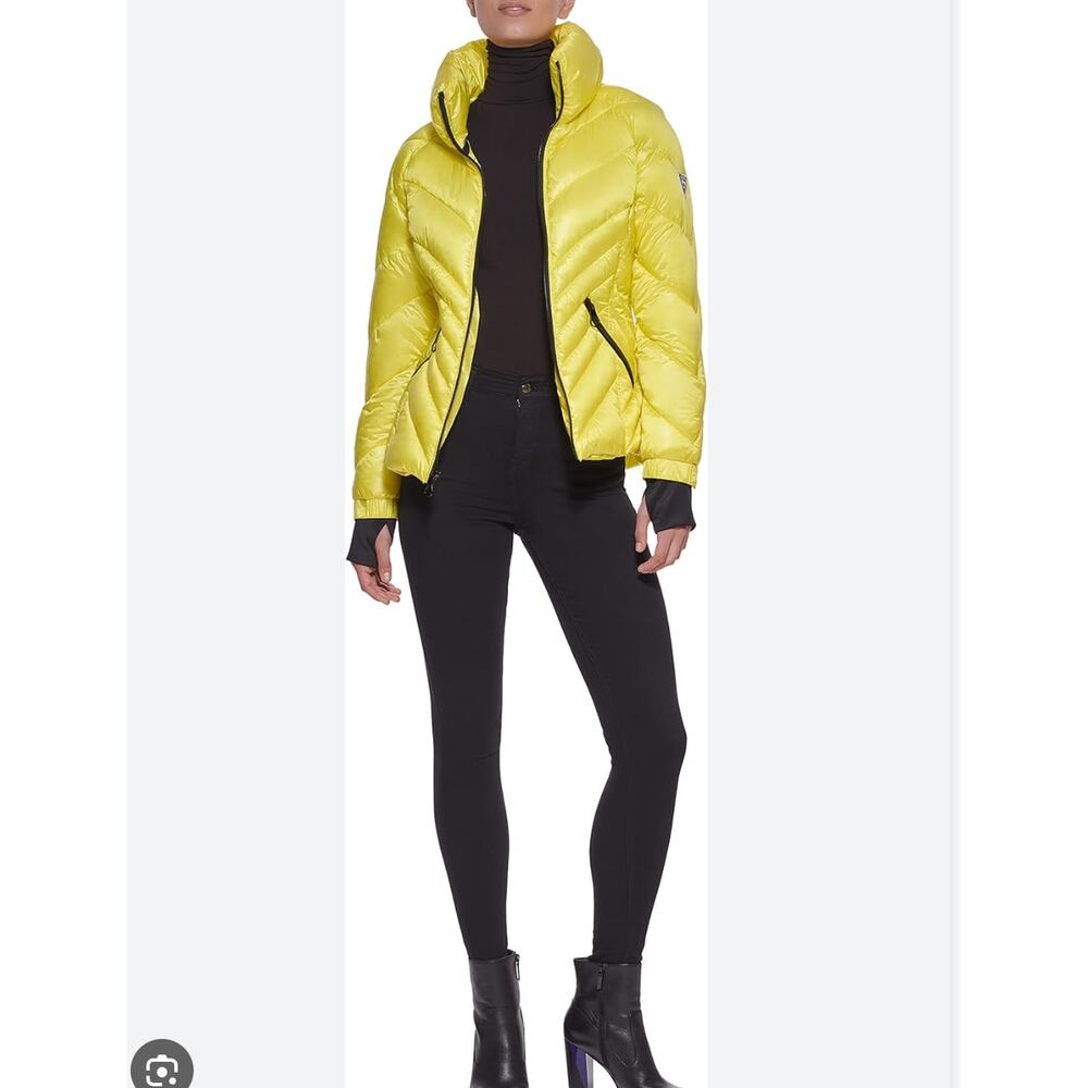 Guess Cire puffer yellow/black stylish jacket size M - Picture 1 of 7